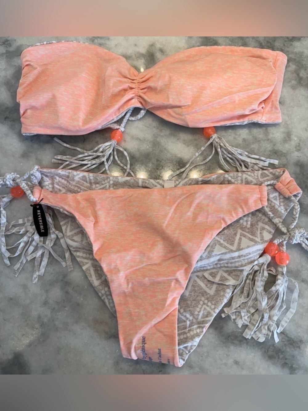 REVERSIBLE Victoria’s Secret Bikini Boho Tassel Beaded Tribal Euro Summer Set